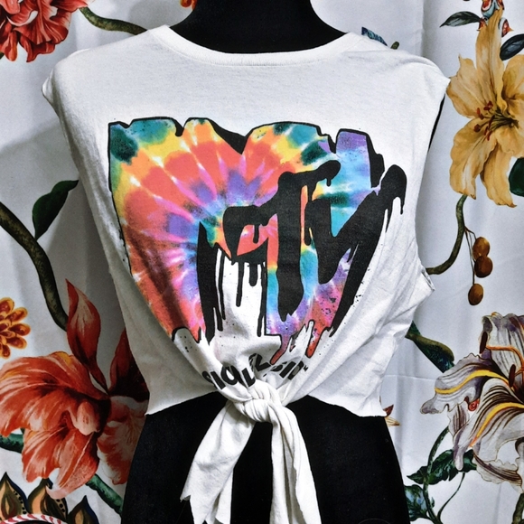 ~{MTV}~ Vintage style tie dye graphic print tie up top. - Picture 1 of 5